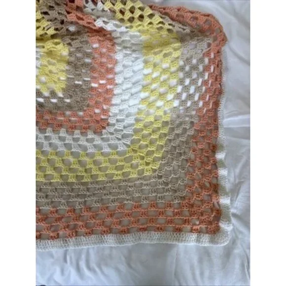 Vtg Crochet Granny square Fall Color Afghan 60”x60” Sofa Throw - Picture 2 of 6